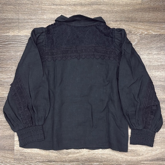 Alice + Olivia Black Linen blend Shirt with lace detail - Picture 4 of 4
